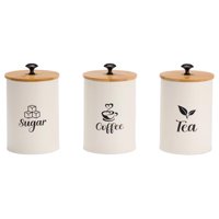 Bothyi - Organizador De 3 Tarros Para Almacenar Café, Azúcar Y Té, Resistente Y De Primera Calidad, Con Tapas De Bambú, Color Beige