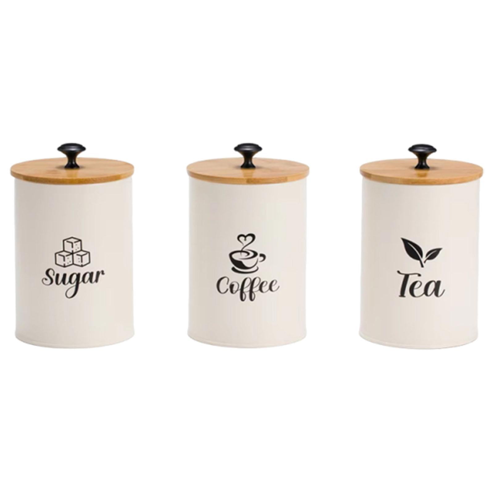 Bothyi - Organizador De 3 Tarros Para Almacenar Café, Azúcar Y Té, Resistente Y De Primera Calidad, Con Tapas De Bambú, Color Beige