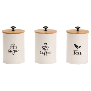 Bothyi - Organizador De 3 Tarros Para Almacenar Café, Azúcar Y Té, Resistente Y De Primera Calidad, Con Tapas De Bambú, Color Beige