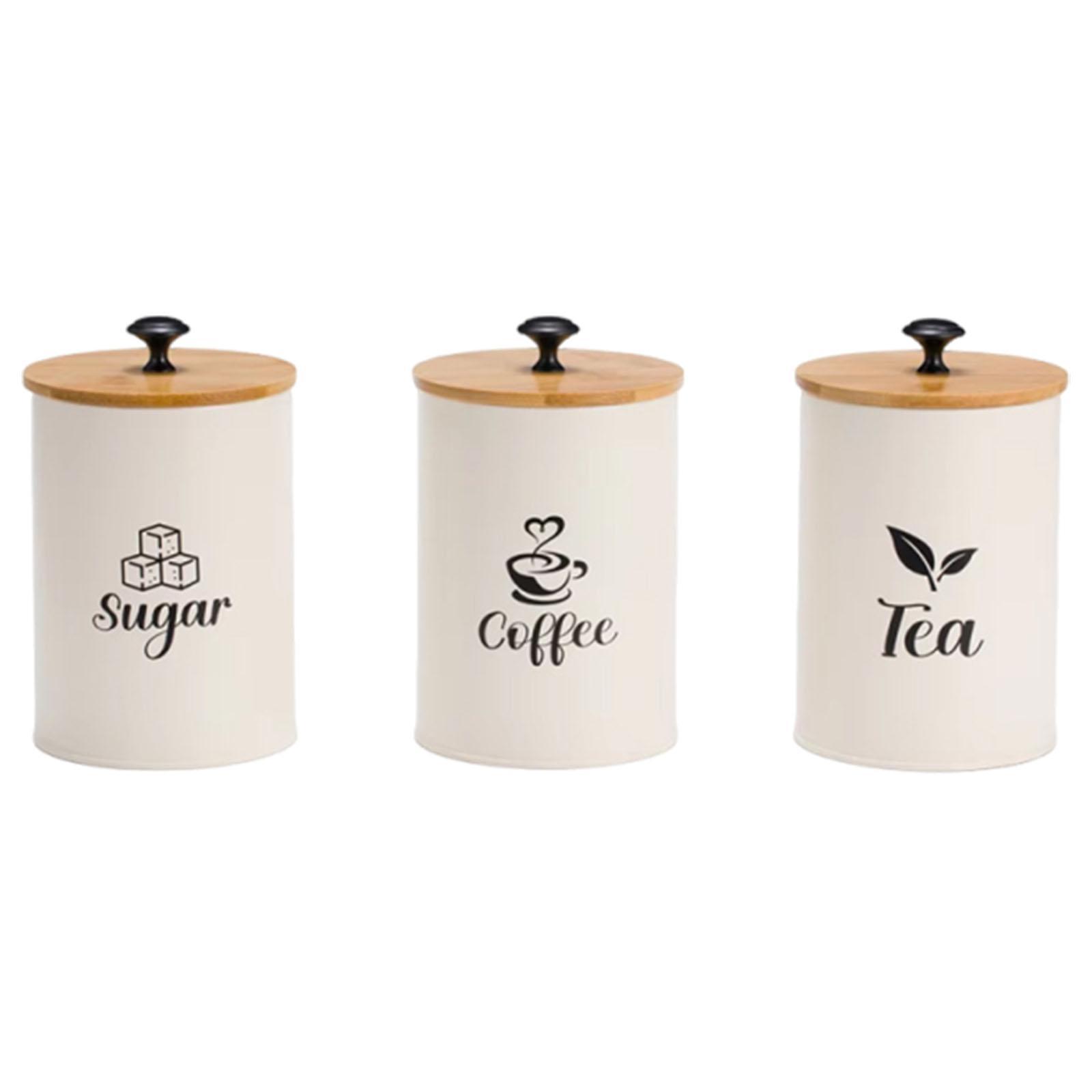 Bothyi - Organizador De 3 Tarros Para Almacenar Café, Azúcar Y Té, Resistente Y De Primera Calidad, Con Tapas De Bambú, Color Beige