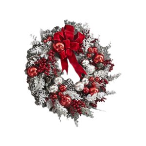 Magideal - Corona Navideña Flocada, Adorno Colgante, Corona Artificial, Corona Navideña Para Puerta De Tienda , 40X40X9Cm