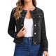 thumbnail image 1 of INSPIRE CHIC Chaqueta Vaquera Recortada de Manga Larga sin Cuello con Botones para Mujer, Regreso a Clases, Negro M, 1 of 6