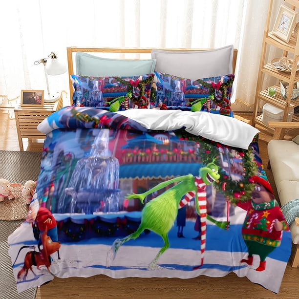 Grin-ch 3 Pcs Comforter Set with 2 Pillowcases,Grinc-h Bedding Set Sheet Set for Kids Adults,All Season Lightweight