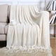 thumbnail image 4 of Xiao Hua Manta para Sofá Textura Otoñal Cubierta Tejida con Borlas Alfombra, Manta Bohemia para Cama Sofá Cama Silla Patrón de Ondas 50 "X60" - Blanco Hueso, 1 Pieza, 4 of 4