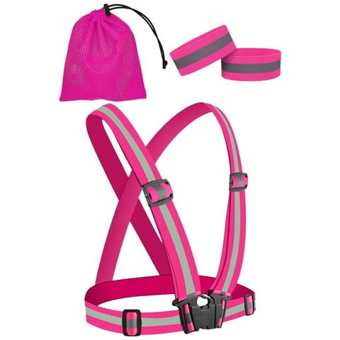 Ioensy - Chaleco Reflectante De Running Elástico Ajustable Para Marcha Nocturna En Bicicleta Rosa