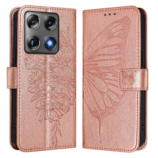 Funda Cartera Mariposa Para Motorola Signature Con Soporte Y Ranuras Para Tarjetas Oro Rosa
