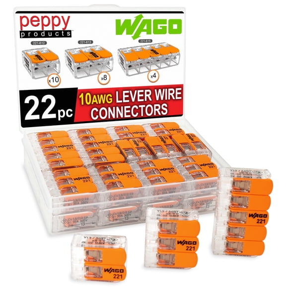 Kit surtido de conectores de cables WAGO 221-61 x tuercas de palanca, 22 piezas