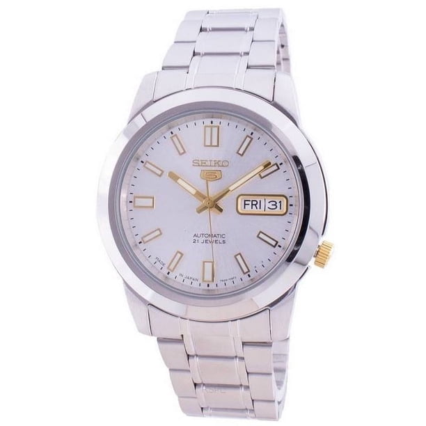 Reloj Análogo Seiko Serie 5 Automático Fecha-Día Esfera Plateada Para Hombre SNKK09J1