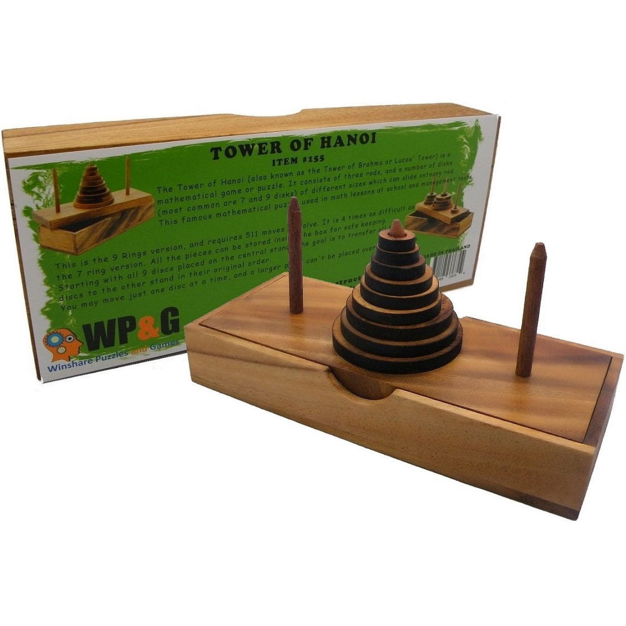Winshare Puzzles And Games - Juego De Rompecabezas De Madera Tower Of Hanoi 9 Rings Winshare Puzzles