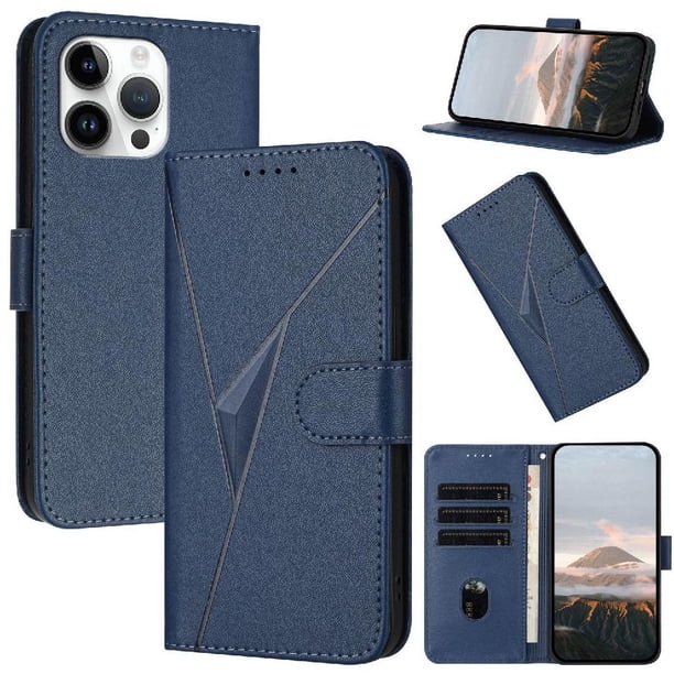 Funda Cartera Fibra de Carbono para iPhone 16 Pro Max con Soporte y Cierre Magnético Azul