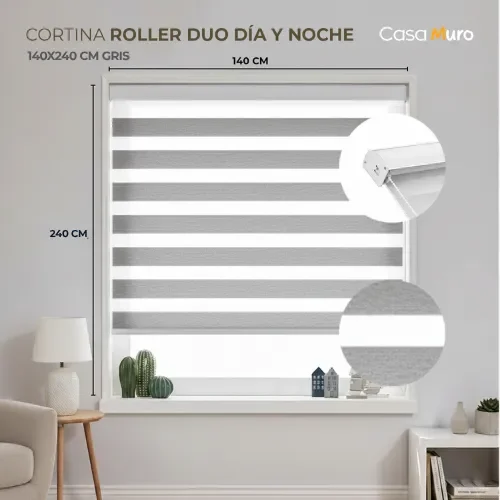 Cortina Roller Duo Día Noche Persiana Ventana 140x240cm Gris