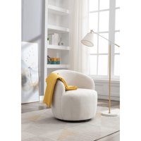 M&Ms - Teddy Fabric Swivel Accent Armchair Barrel Chair With Black Powder Coating Metal Ring,Ivory White