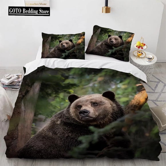 x505 Bed SheetsBarren Mountains Wild Forests Bear Baby Bedroom Set Grey White Grey Polar Bear Comforter Bedding Sets Twin Full Size 3-Piece Bedding Set (1 Duvet Cover + 2 Pillow Shams) nj505