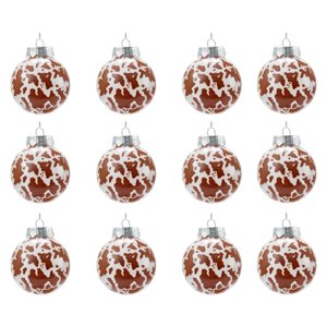 Bothyi - 12 Bolas Navideñas De 2,4 Pulgadas Con Diseño De Vaca, Multifuncionales, Temática Occidental, Marrón Y Blanco