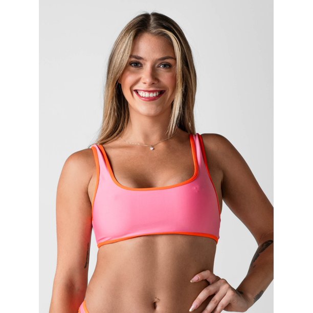 Top de Bikini Daikiri Mujer Deportivo Ajustable Rosa con Naranja Protección UV50+