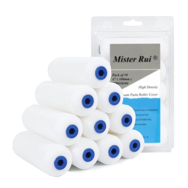 Fundas de rodillo de espuma para pintura Mister Rui, paquete de 10, 10 cm, alta densidad