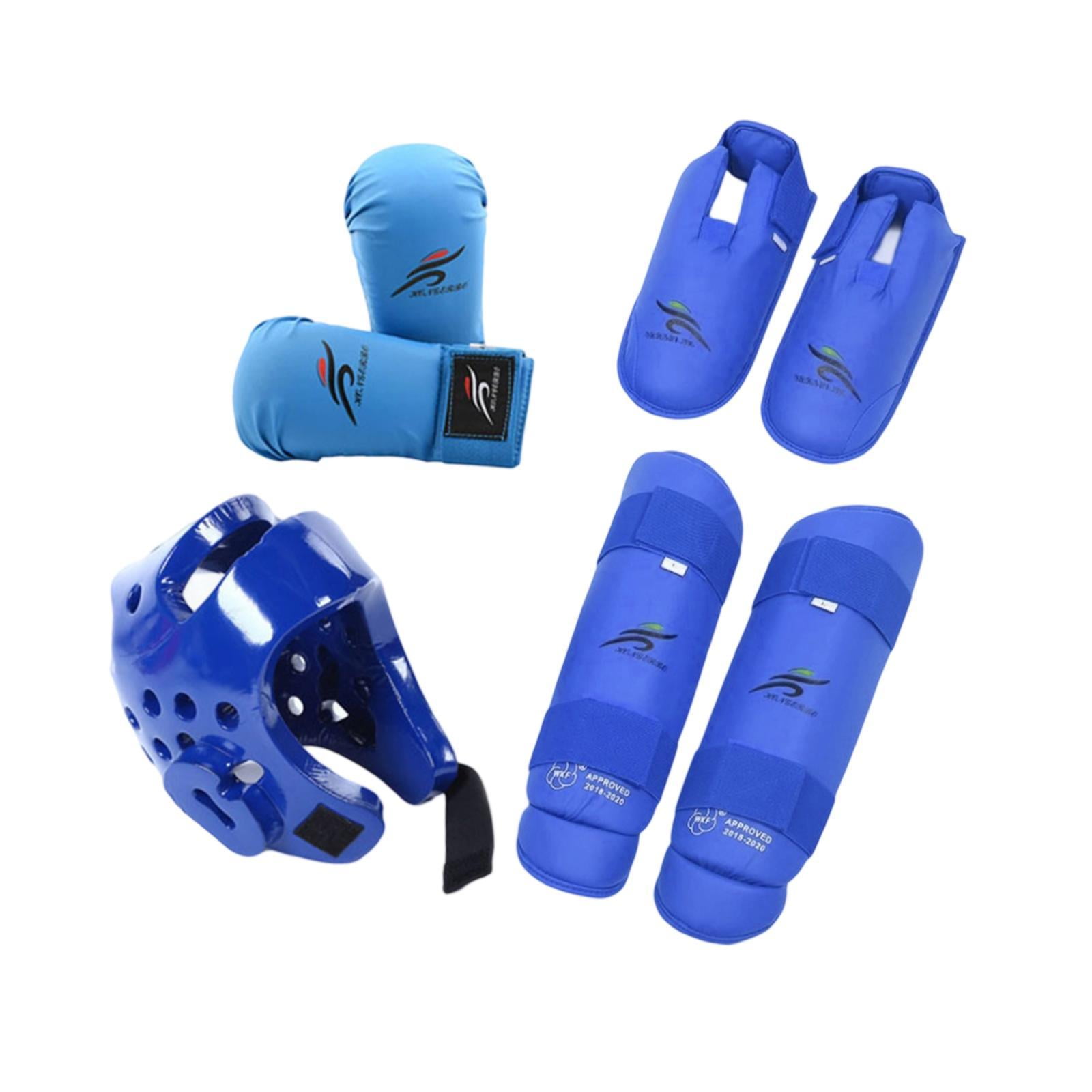 Magideal - Conjunto De Equipo De Sparring De Taekwondo, Casco De Boxeo, Equipo De Boxeo, Entrenamiento Con Espinilleras, Zapatos Para Sanda, Sparring, Artes Marc Azul Xs