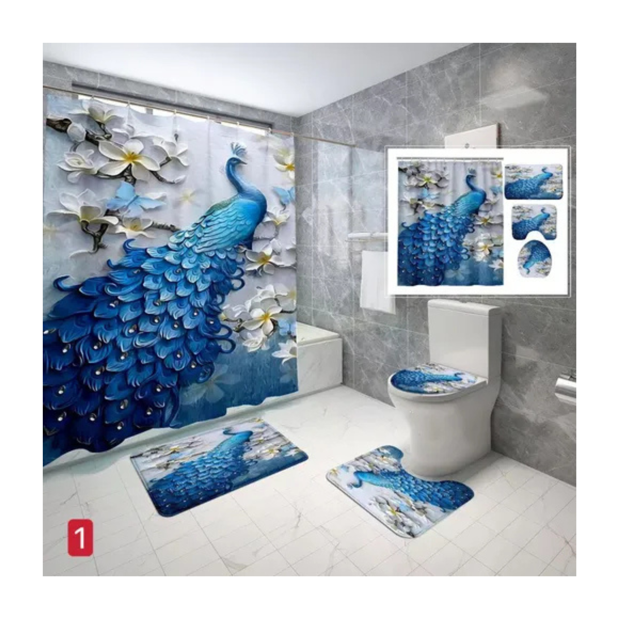 Genérico - Cortina De Ducha Con Set De Alfombra Tapete