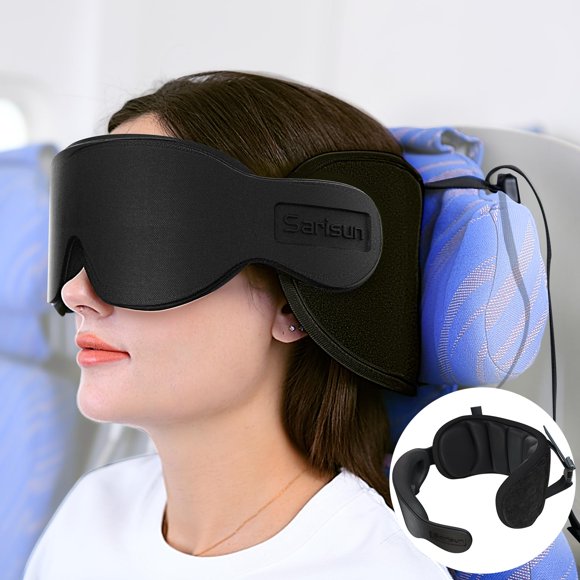 Almohada de viaje SARISUN para aviones con máscara de ojos negra