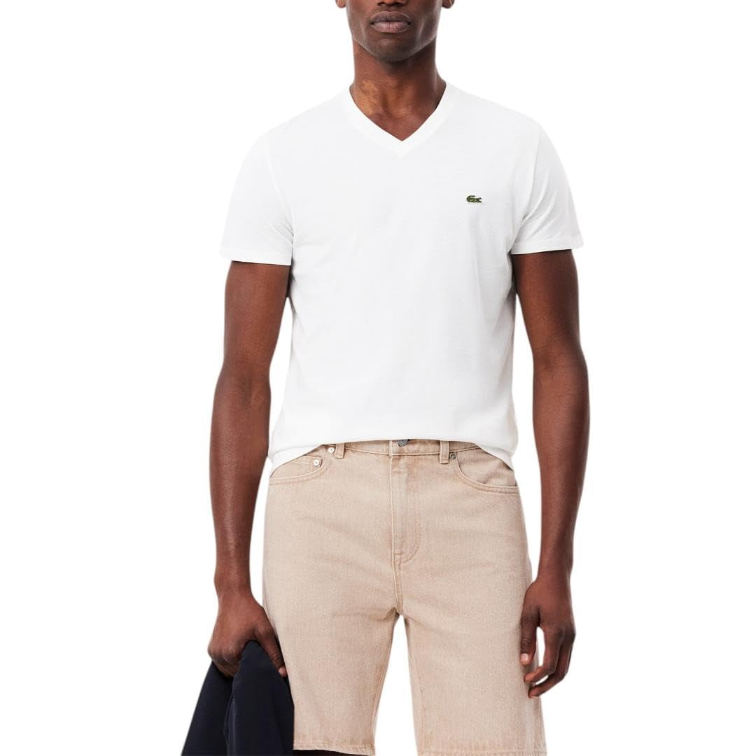 Camiseta Lacoste De Algodón Pima Con Cuello En V Blanca Talle Xs