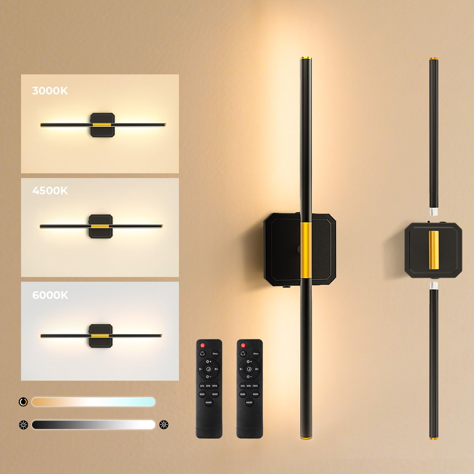 Apliques De Pared Gvvoohome, Paquete De 2, 28", Con Batería, Regulables Y Control Remoto