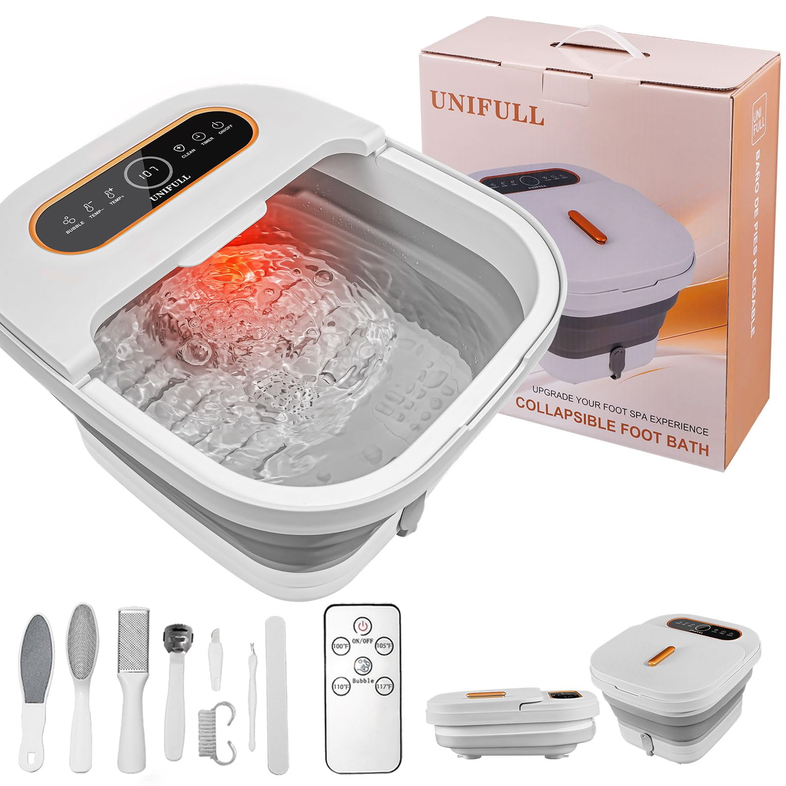Bañera De Hidromasaje Para Pies Unifull Plegable Con Calor, Masaje Y Temporizador
