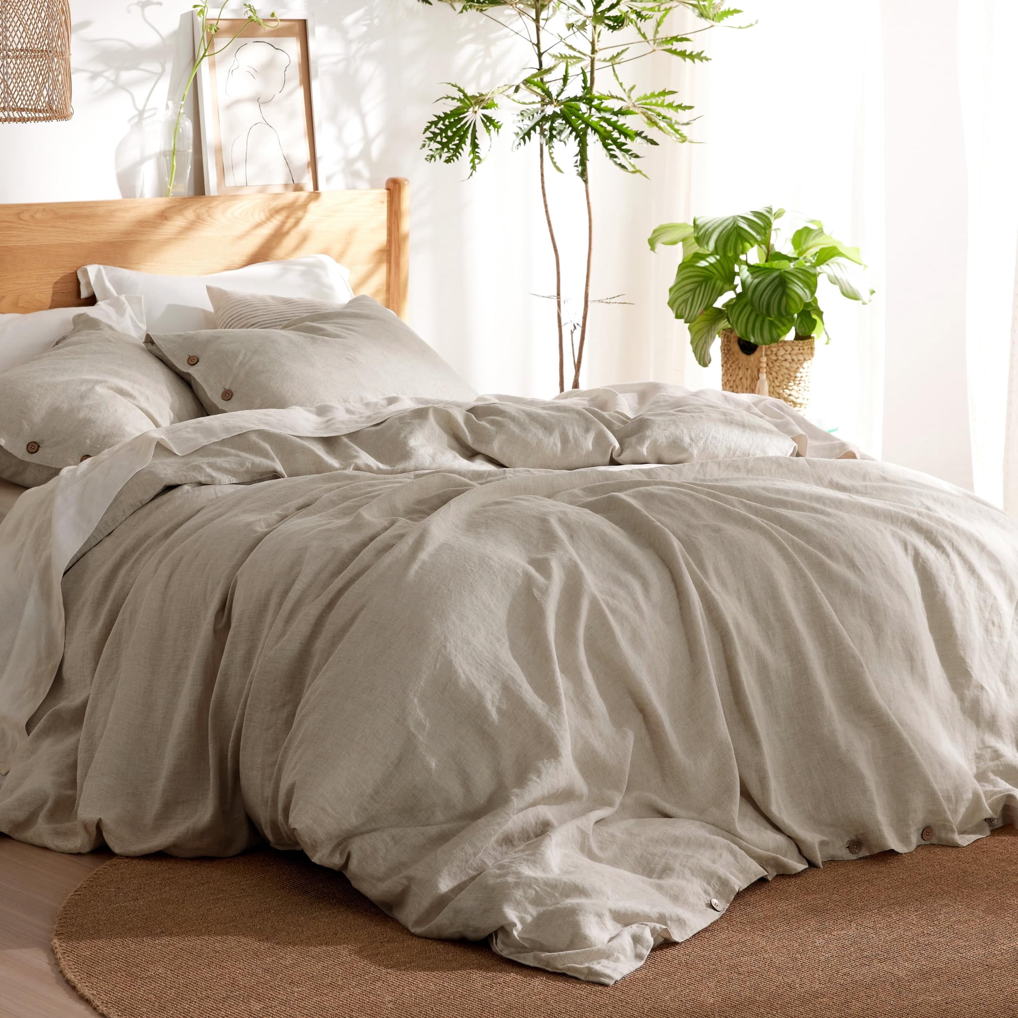 Bedsure - Funda De Edredón, Mezcla De Lino Y Algodón, Tamaño King Size, Con 2 Fundas De Almohada