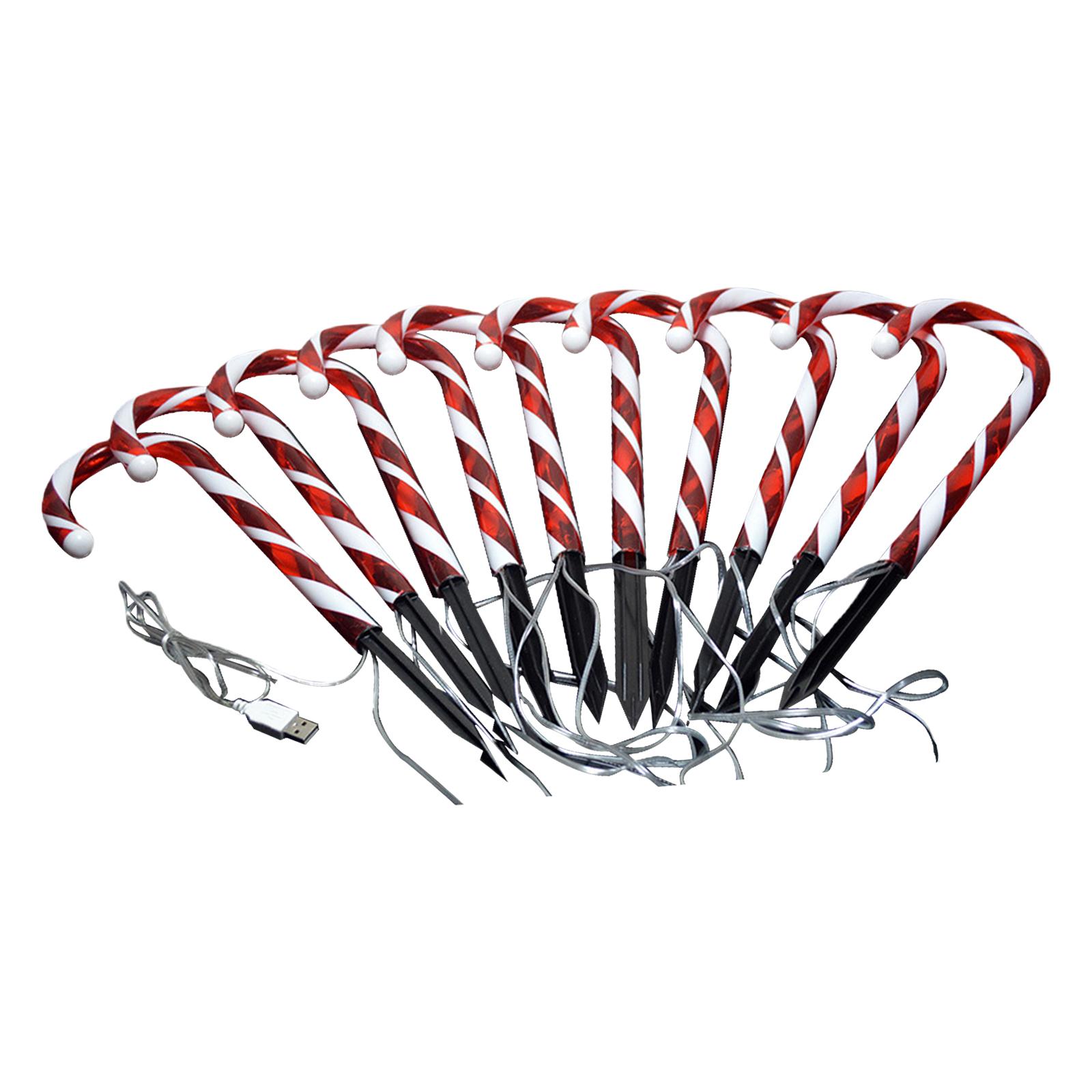 Bothyi - 10 Uds. De Luces De Bastón De Caramelo De Navidad Usb, Lámpara De Camino Impermeable Para Exteriores