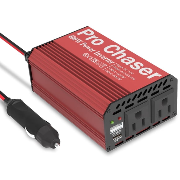 Convertidor de corriente Pro Chaser 400W de CC 12V a CA 110V con puertos USB
