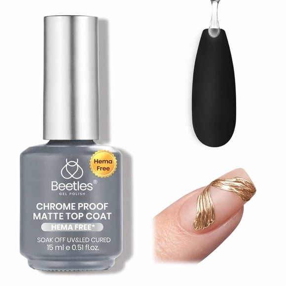 Gel Top Coat Mate Beetles a Prueba de Cromo para Uñas Cromadas
