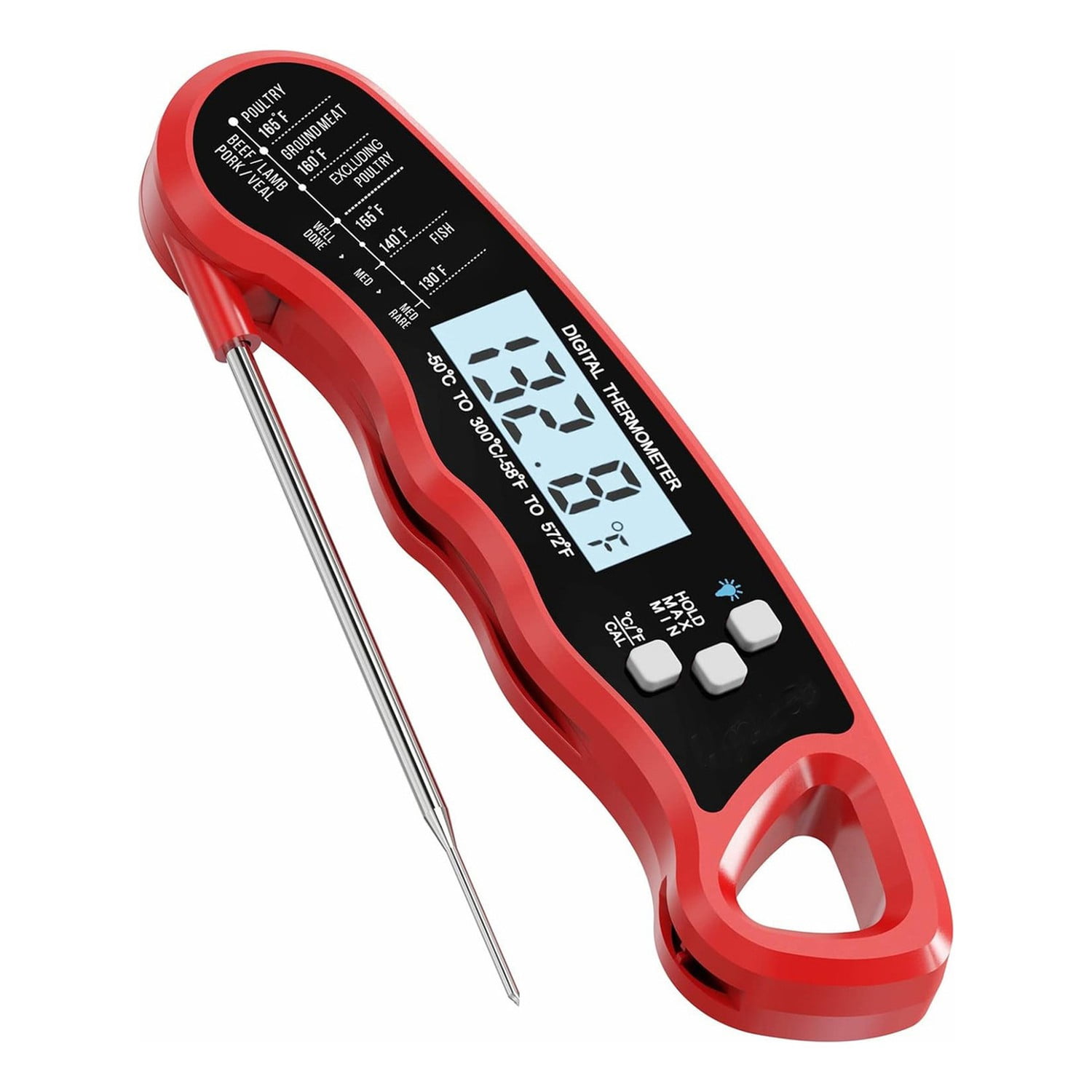 Genérico - Termómetro Digital Plegable Cocina Carnes Líquidos Rojo