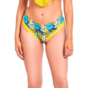 Samia - Bikini Calzón Tanga Reversible Tiro Alto Estampado Amarillo Xl