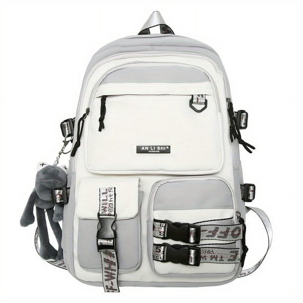 Stylish Nylon Student Backpack with Color Contrast & Multiple Pockets - Perfect for School & Travel!