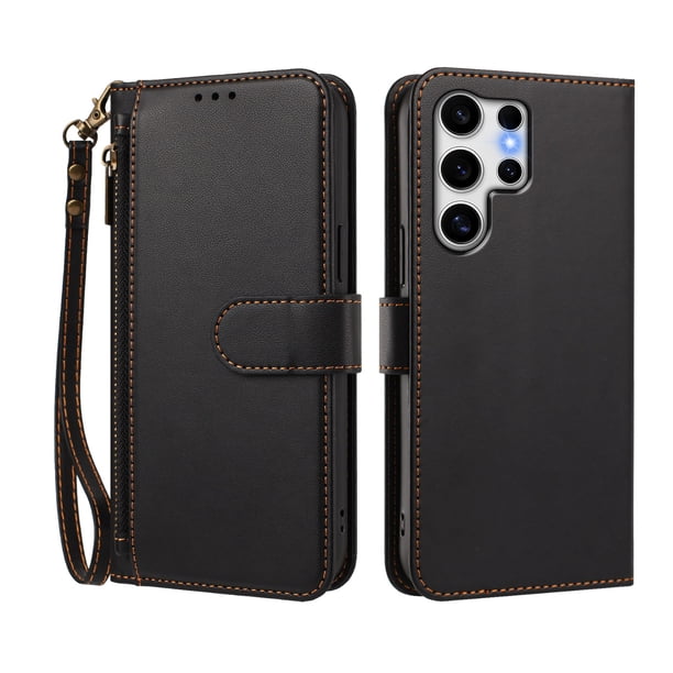 Funda Tipo Billetera para samsung galaxy S25 Ultra con Soporte y Bolsillo con Cierre Negro
