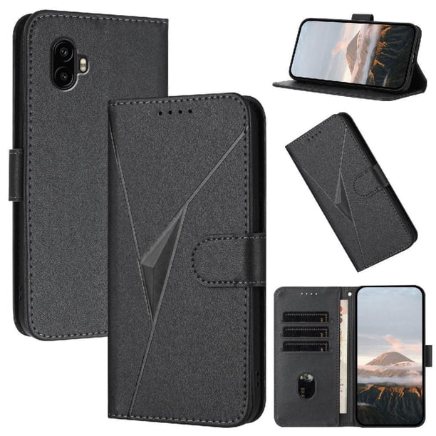 Funda Cartera Fibra de Carbono para Samsung Galaxy XCover 7 Pro con Soporte y Cierre Magnético Negro