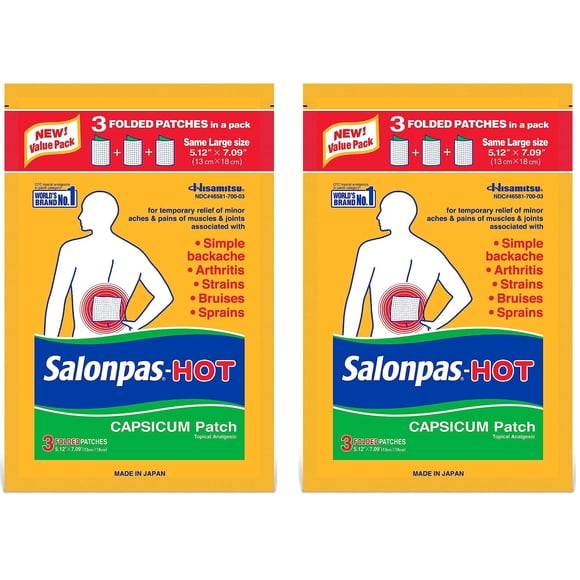 Parche analgésico Salonpas HOT Capsicum, paquete de 3 unidades, x2