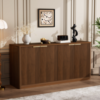 M&Ms - 59-Inch Modern Wavy Sideboard, Curved Contour Design Storage Cabinet, 4-Door Cabinet With Storage Function, Suitable For Kitchen/Bedroom/Living Room, Walnut, 59.0""L X 15.7""W X 27.7""H