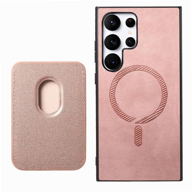 Funda de Cuero Magnética con Tarjetero para Samsung Galaxy S24 Ultra Cubierta Delgada Rosa
