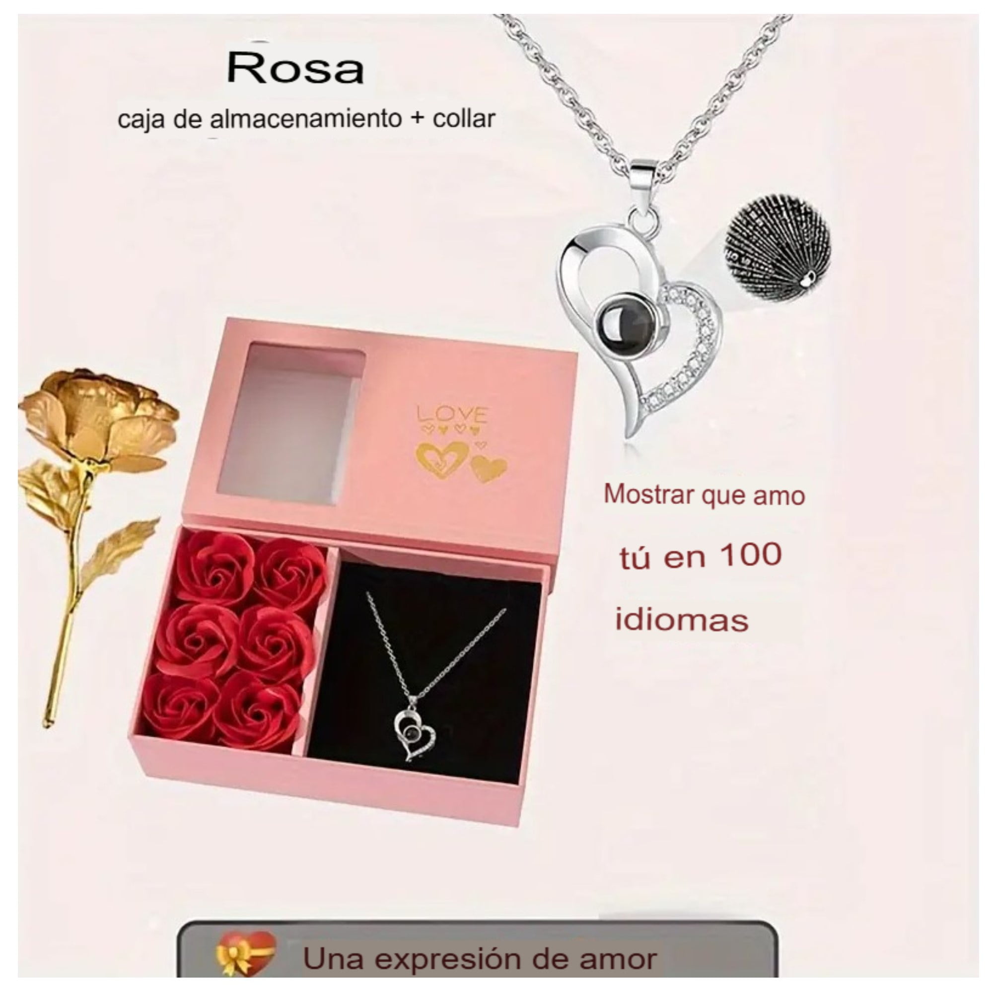 Genérico - Collar Romántico 'te Amo' En 100 Idiomas Con Caja De Joyería