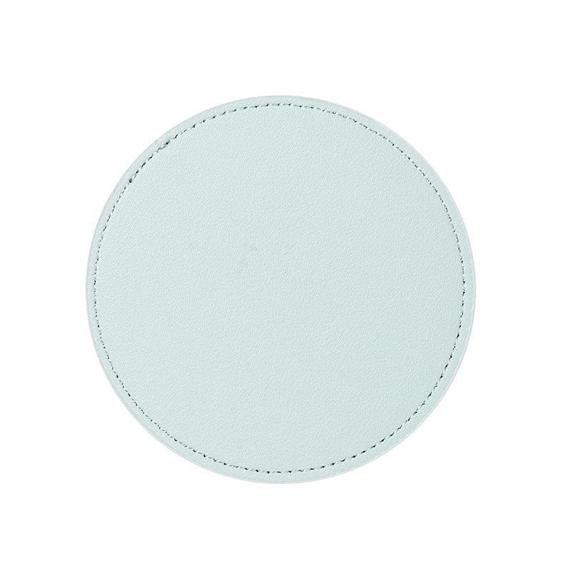 Xmhytop Juego De 4 Posavasos Redondos De Piel Suave Con Costura Decorativa, Ideal Para Tazas, Mesas De Madera Y Decoración Hogar, 4 Pulgadas, Azul