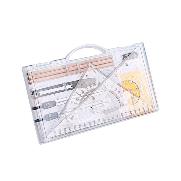 Juego de geometría de precisión con regla de brújula para arquitectos, con caja de almacenamiento, plantilla de dibujo multiusos, ligera, reutilizable