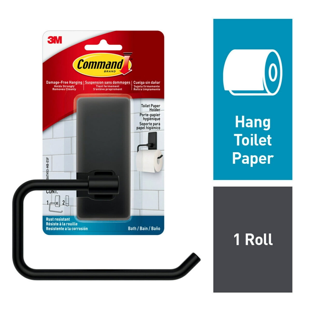 Porta Papel Higiénico Command Negro Mate Pared
