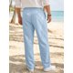thumbnail image 3 of INSPIRE CHIC Pantalones de Lino Transpirables con Botones y Cintura Ajustable para Hombre, Casuales y Ligeros, Talla 34 Azul Claro, 3 of 6