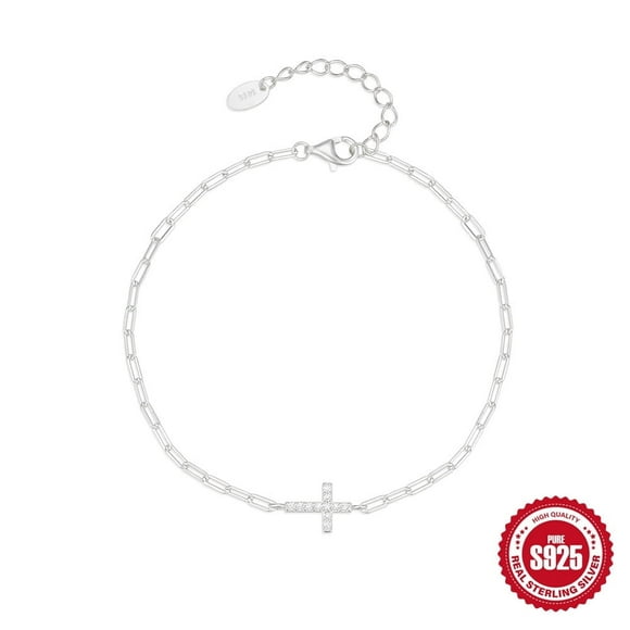 Pulsera HESHPAWS S925 Sterling Silver Cross Ajustable Plata