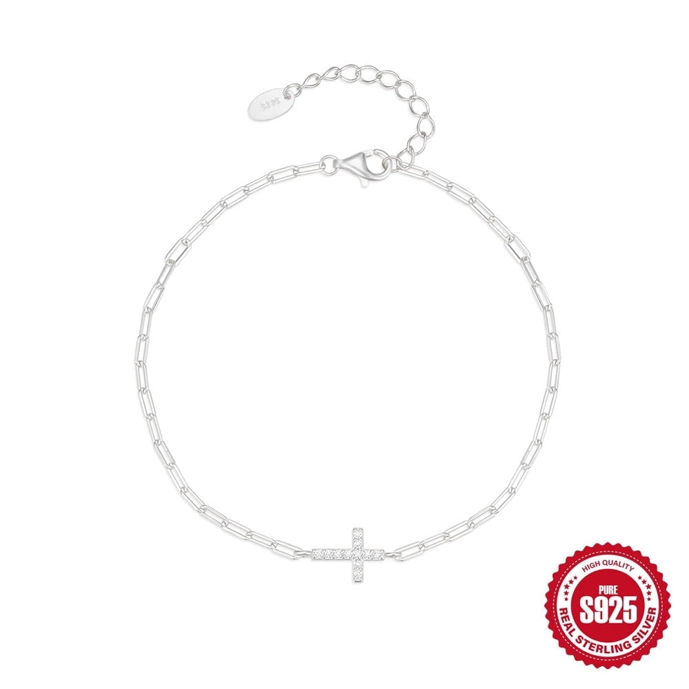 Pulsera Heshpaws S925 Sterling Silver Cross Ajustable Plata