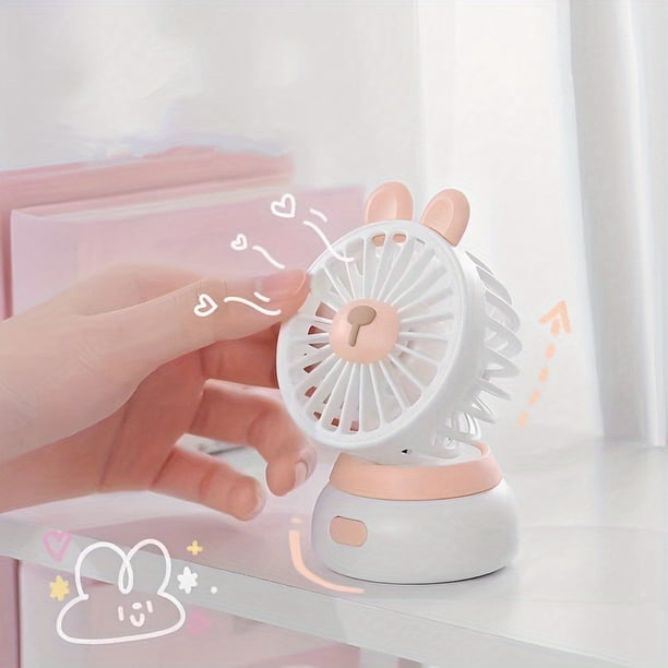 1pc Mini Rabbit Portable Handheld Battery Operated Fan Desk Fan, 500mAh USB Rechargeable Battery Operated Fan For Indoor Outdoor Car Desk, 3 Speeds Silent Desktop Cooling Fan Mini Small Fan