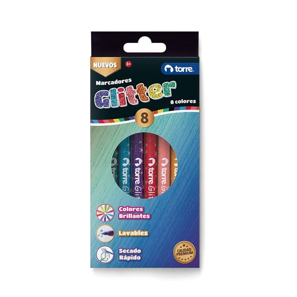 Marcadores Plumones Glitter 8 Colores
