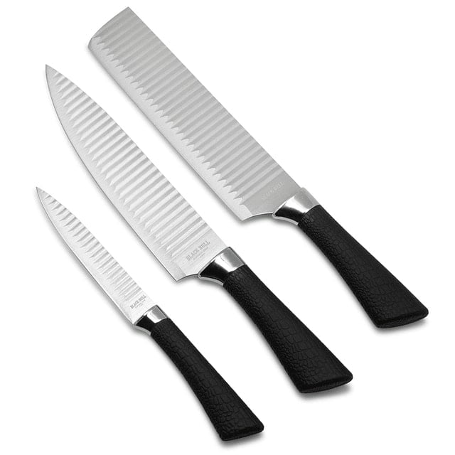 Disparo - Set 3 Cuchillos Wave Antiadherentes Cocina Black Bull