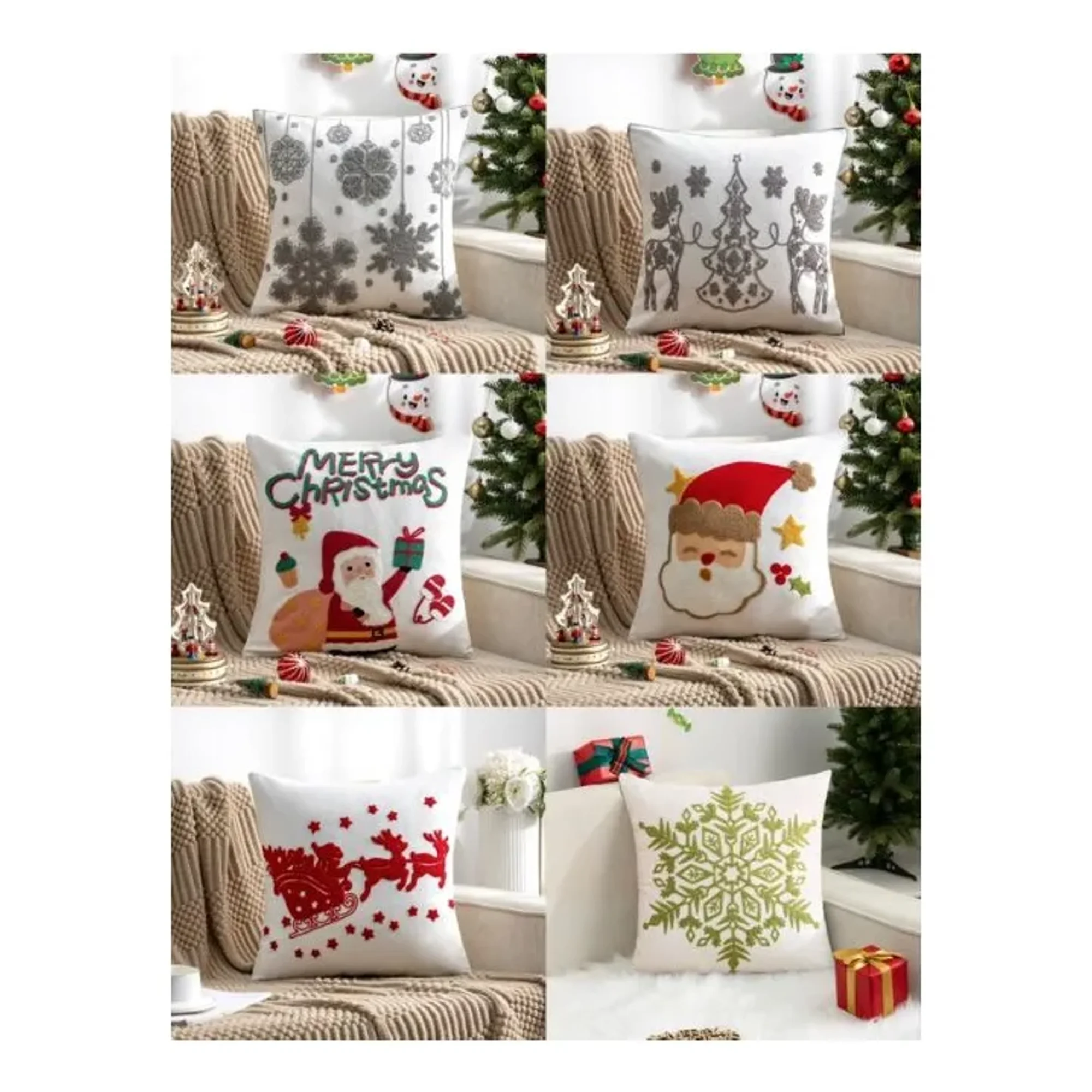Casadeliacl - 6pcs Funda De Cojín De Sofá De Navidad De 45x45cm Decoración Blanco