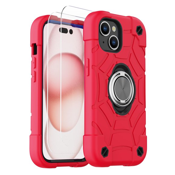 Funda KCJ para iPhone 15 con Soporte de Anillo, Protección Total